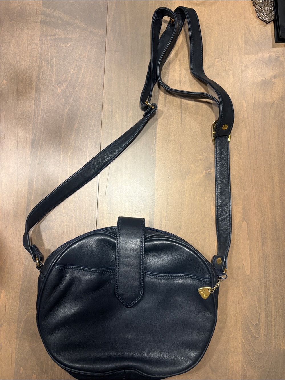 Vintage Brio! Round Black Leather Crossbody Bag